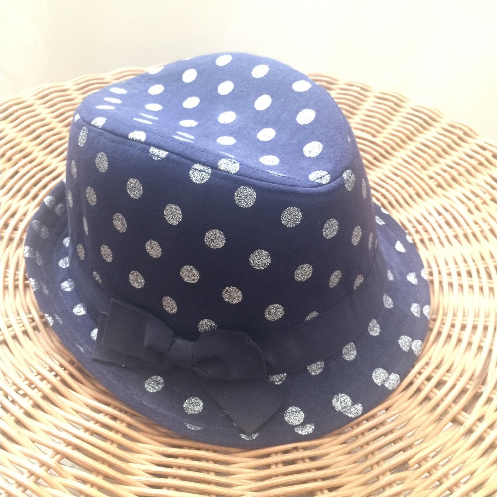 Navy and silver glitter polka dot hat